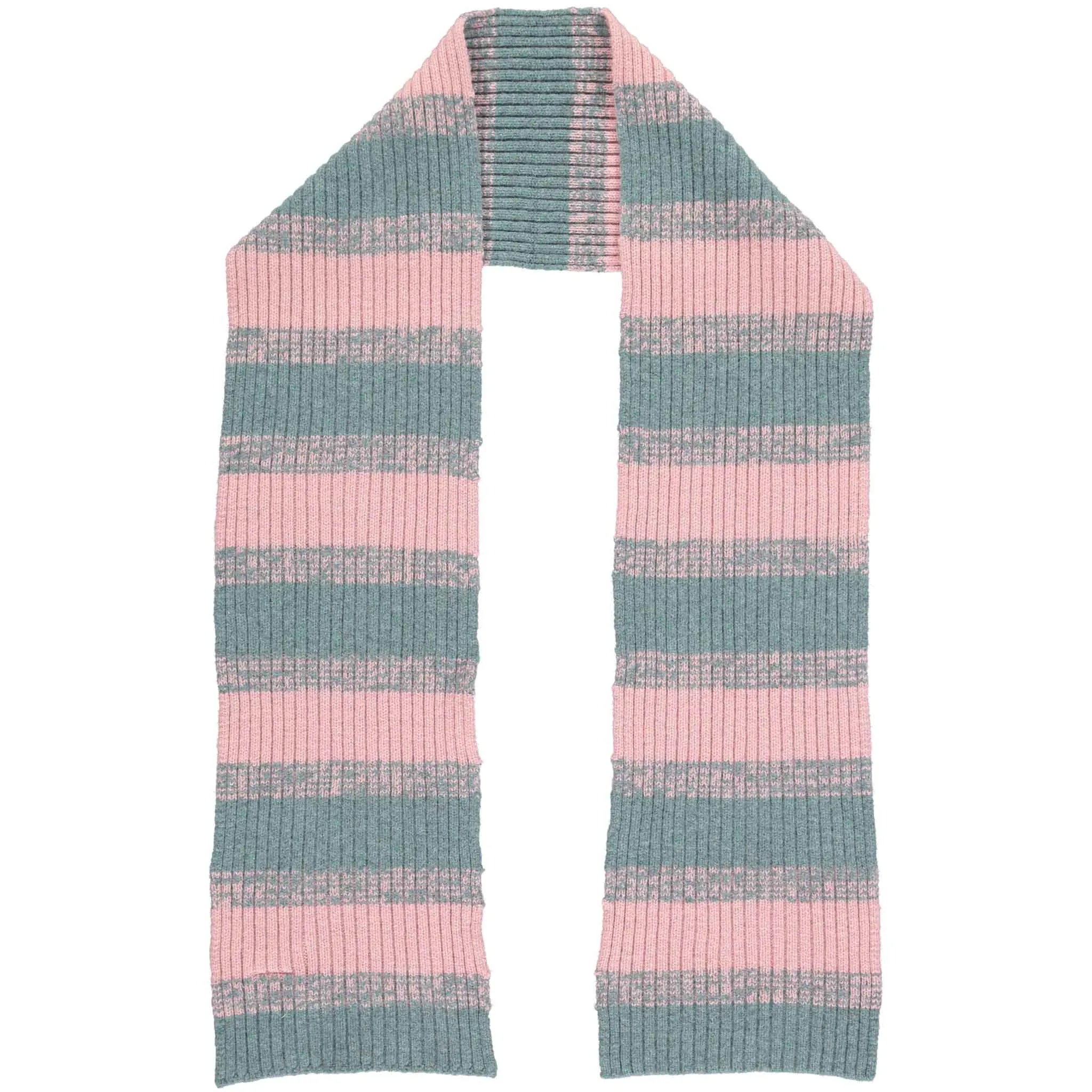 Sea Green & Pink Marl Stripe Lambswool Scarf