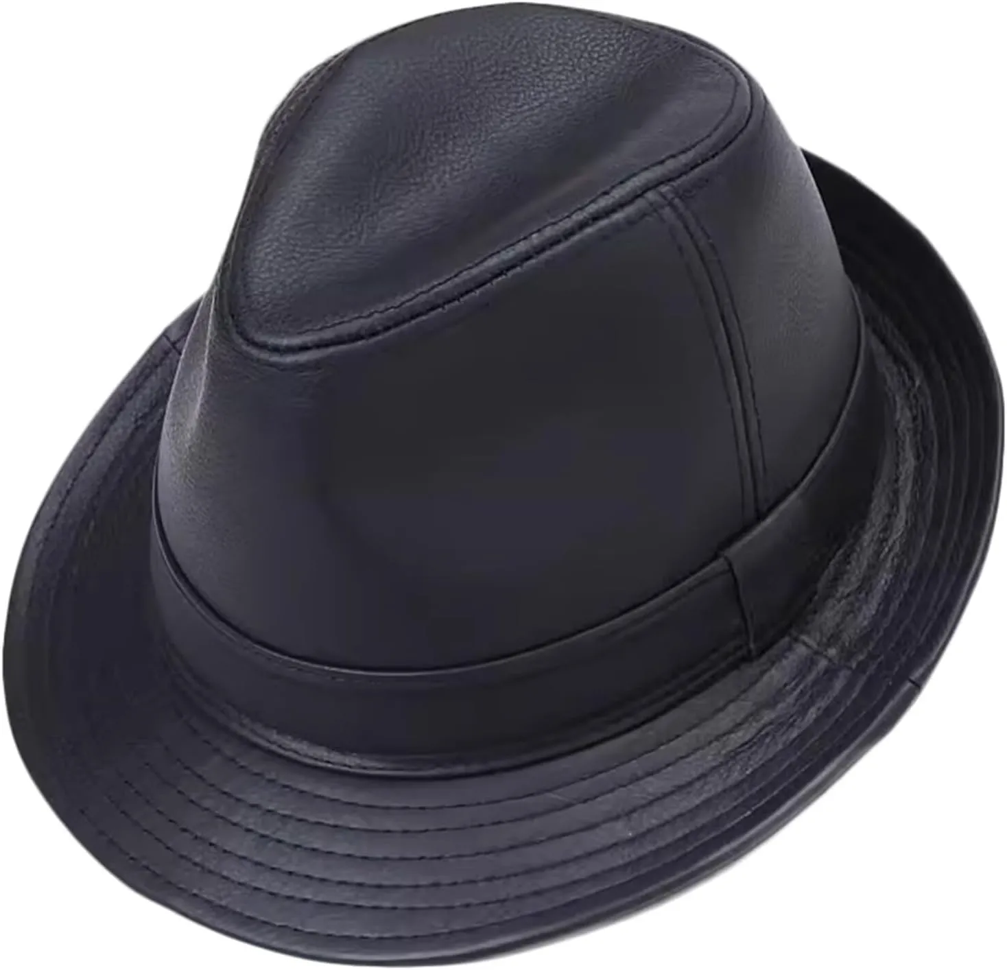 Vintage Trilby Hat Mens Leather Fedora Hats Jazz Cap Derby Party Hat