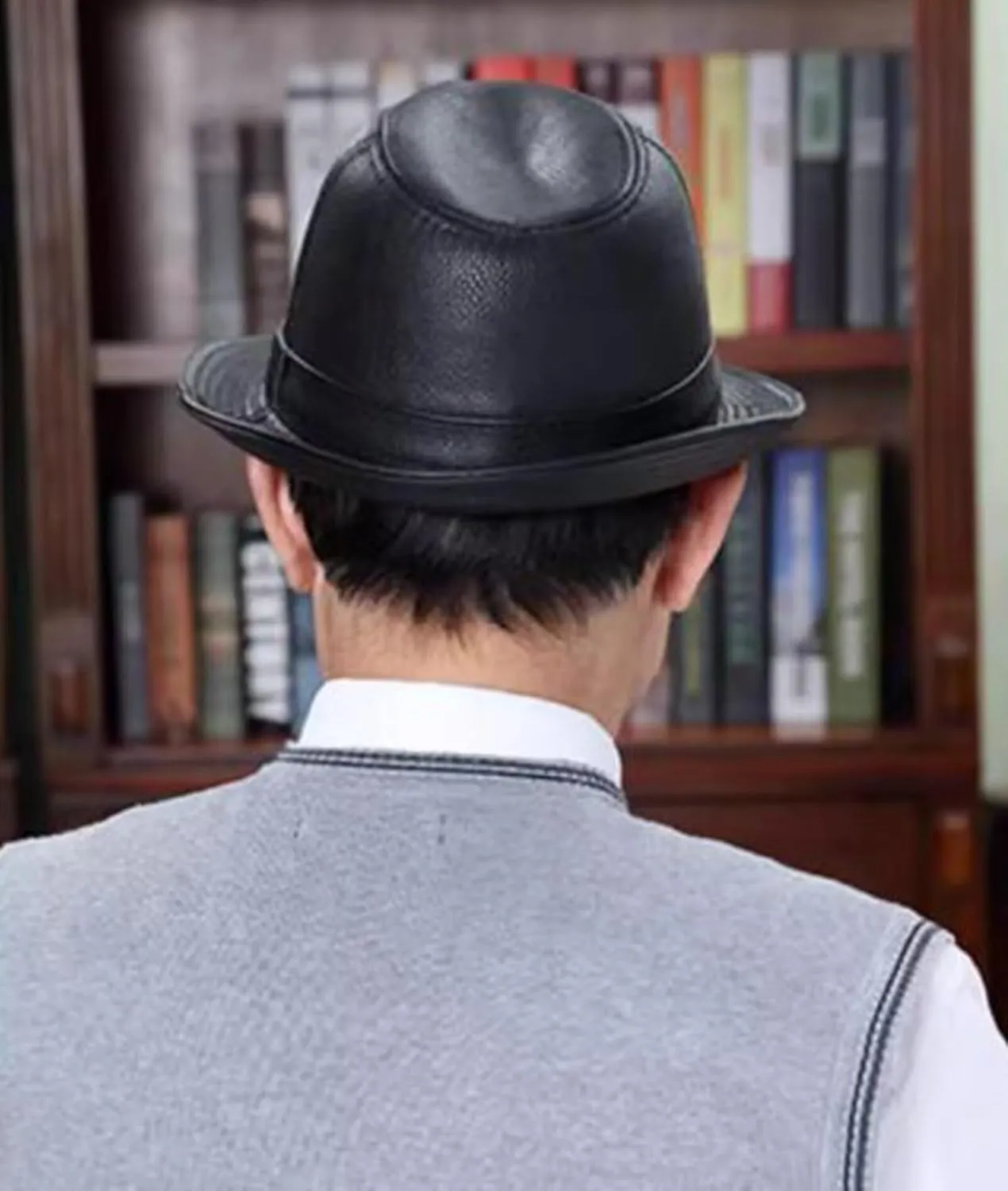 Vintage Trilby Hat Mens Leather Fedora Hats Jazz Cap Derby Party Hat