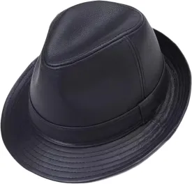 Vintage Trilby Hat Mens Leather Fedora Hats Jazz Cap Derby Party Hat