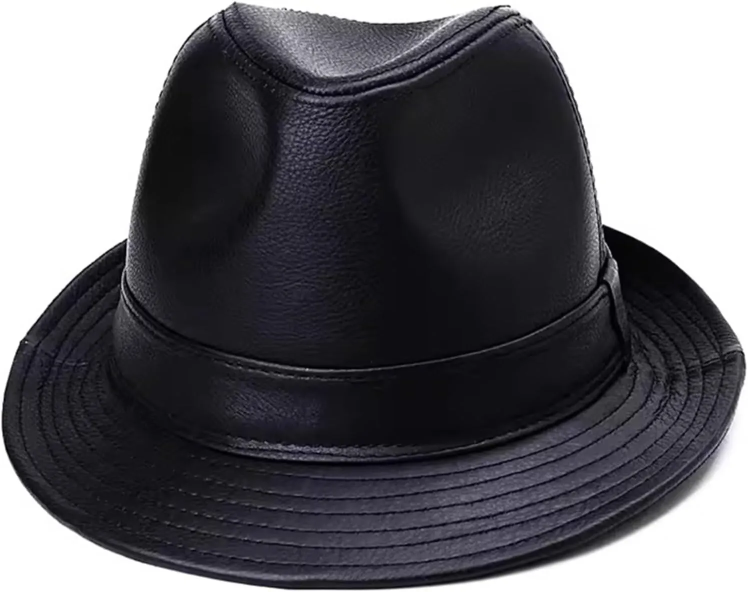 Vintage Trilby Hat Mens Leather Fedora Hats Jazz Cap Derby Party Hat
