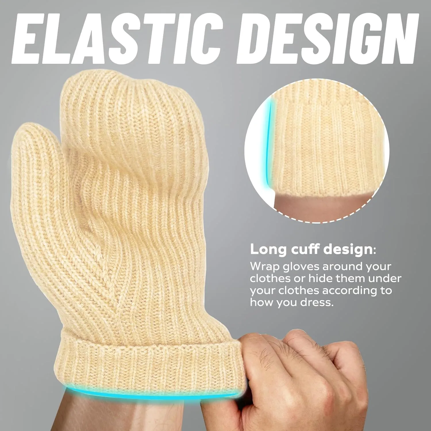 Whiteleopard Men's Winter Gloves Warm Lining Elastic Cuff - Knit Stretchy Cold Weather Warm Knit Thick Gloves Mittens