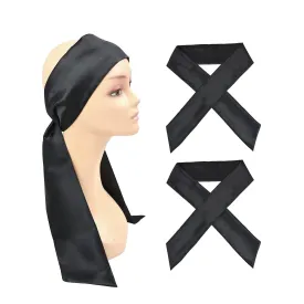Wig Grip Band Soft Satin Scarf Fashion Headbands for Lace Frontal Wigs Fixing Makeup Sports Yoga Facial (2 Pcs, Black)