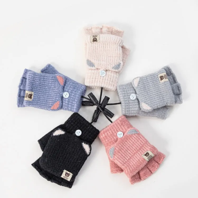 Winter Office USB Heating Warm Half Finger with Cover Gloves Heated Pad, Size: Free Size(Blue)