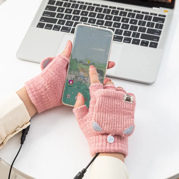 Winter Office USB Heating Warm Half Finger with Cover Gloves Heated Pad, Size: Free Size(Blue)