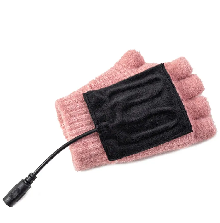 Winter Office USB Heating Warm Half Finger with Cover Gloves Heated Pad, Size: Free Size(Blue)
