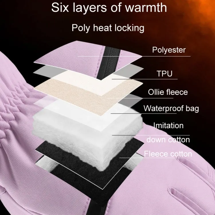 Winter Padded Ski Finger Gloves Outdoor Windproof Warm Sports Gloves, Size: M(Pink)