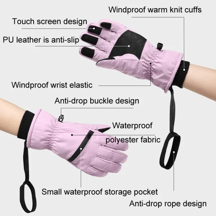 Winter Padded Ski Finger Gloves Outdoor Windproof Warm Sports Gloves, Size: M(Pink)