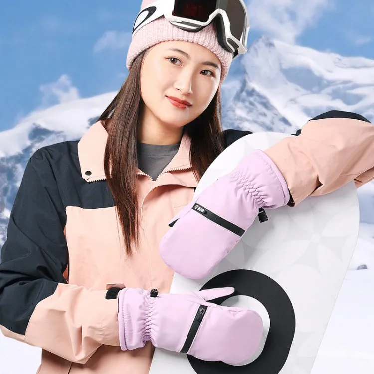 Winter Padded Ski Gloves Outdoor Windproof Warm Sports Gloves, Size: M(Light Purple)