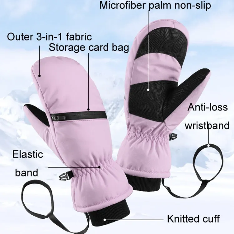 Winter Padded Ski Gloves Outdoor Windproof Warm Sports Gloves, Size: M(Light Purple)