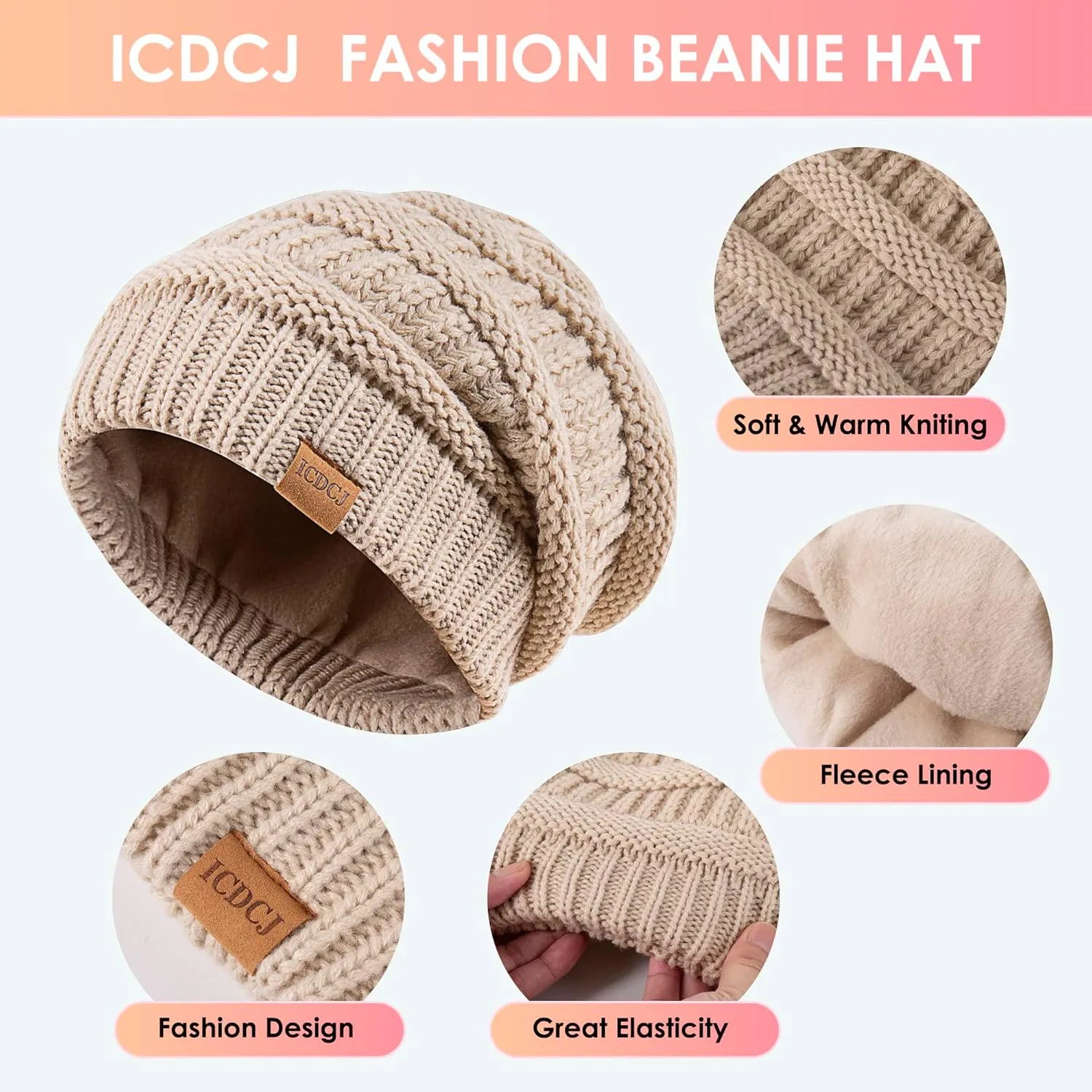 Women's Beanie Hat Gloves Set, Fleece Lined Winter Hat with Touchscreen Gloves for Cold Weather