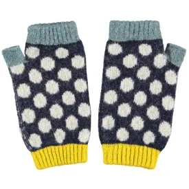 Women's Navy Blue & Oatmeal Spot Lambswool Wrist Warmers