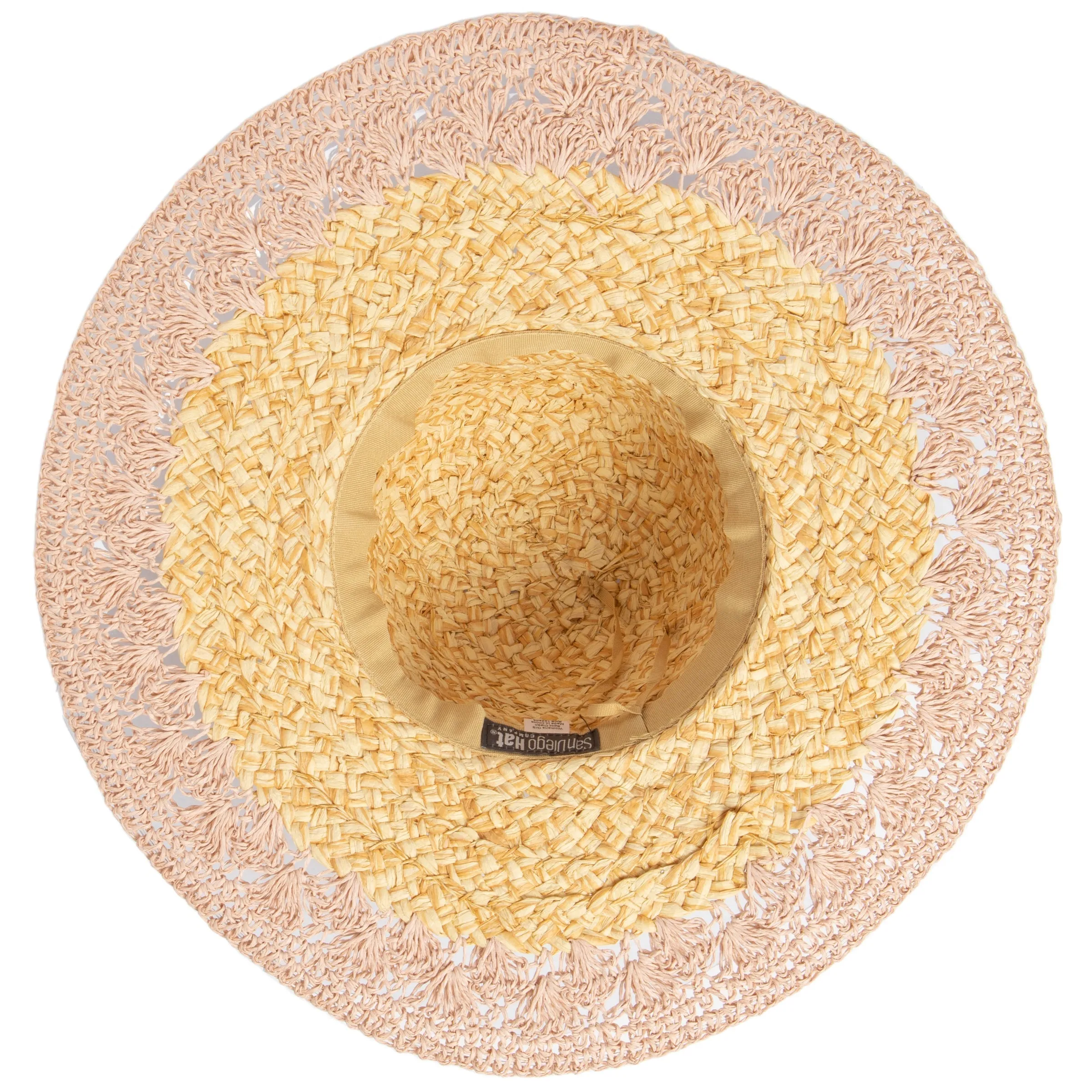 Women's paper straw hat with crochet brim (PBL3203)