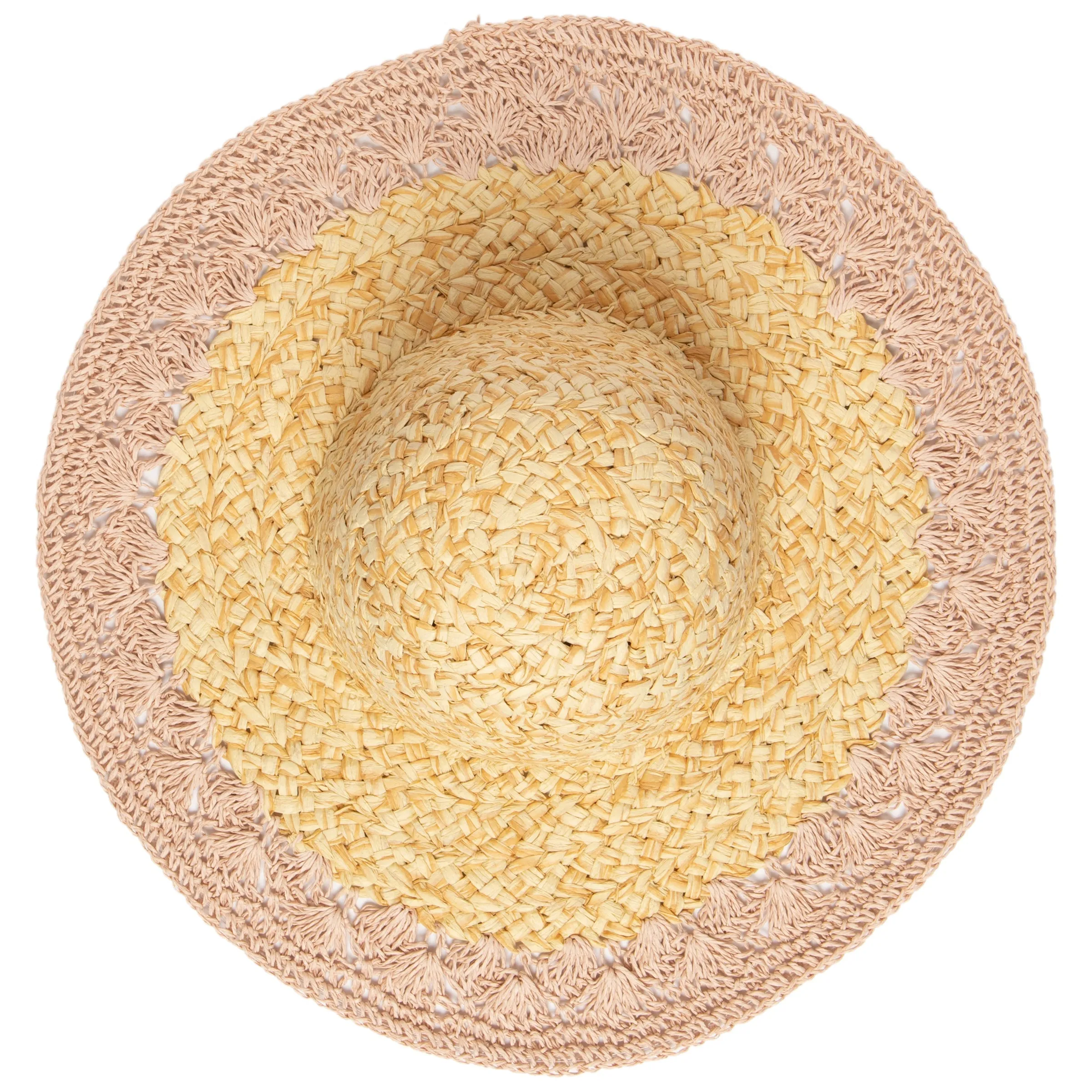 Women's paper straw hat with crochet brim (PBL3203)