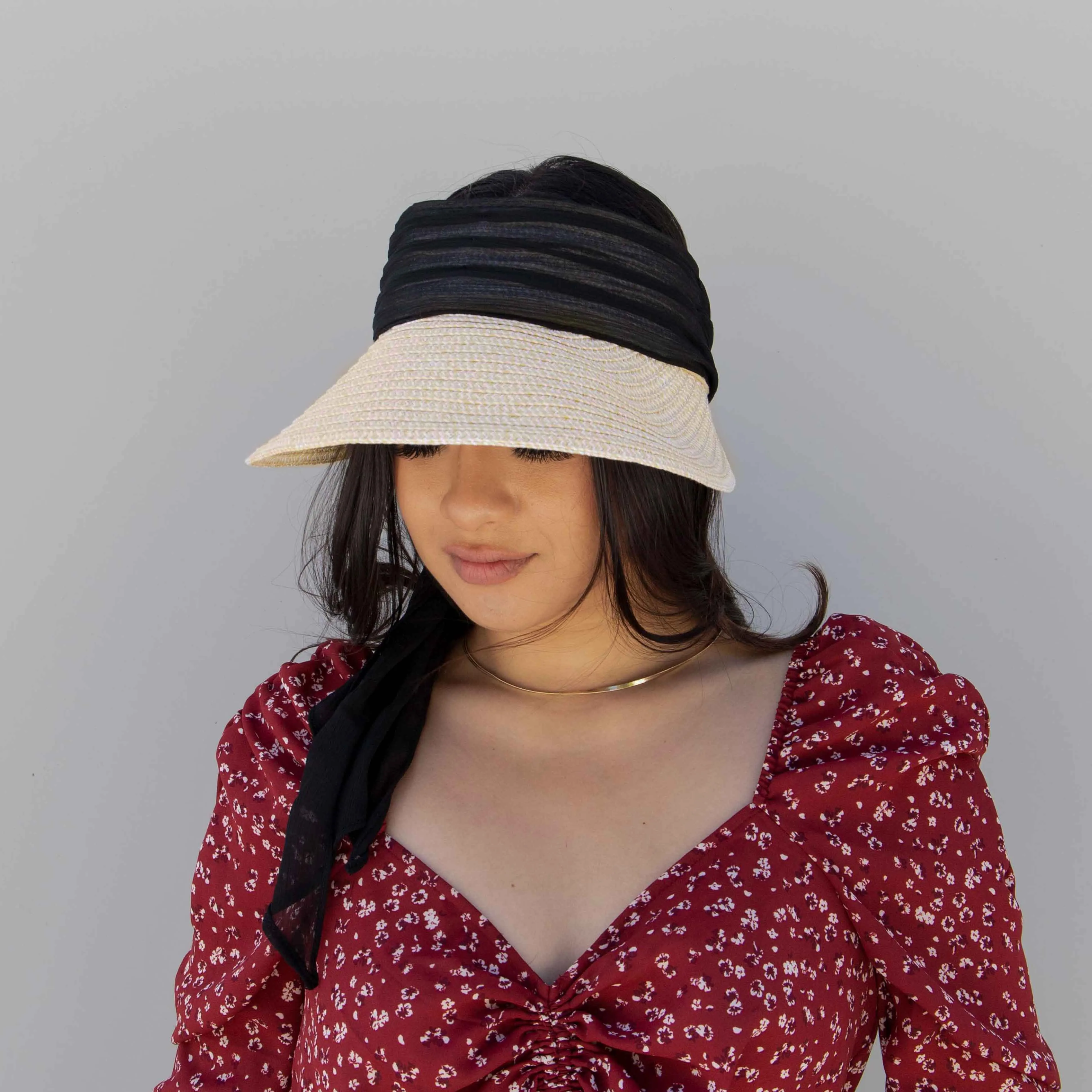 Women's Paperbraid Visor With Chiffon Bow (PBV020)