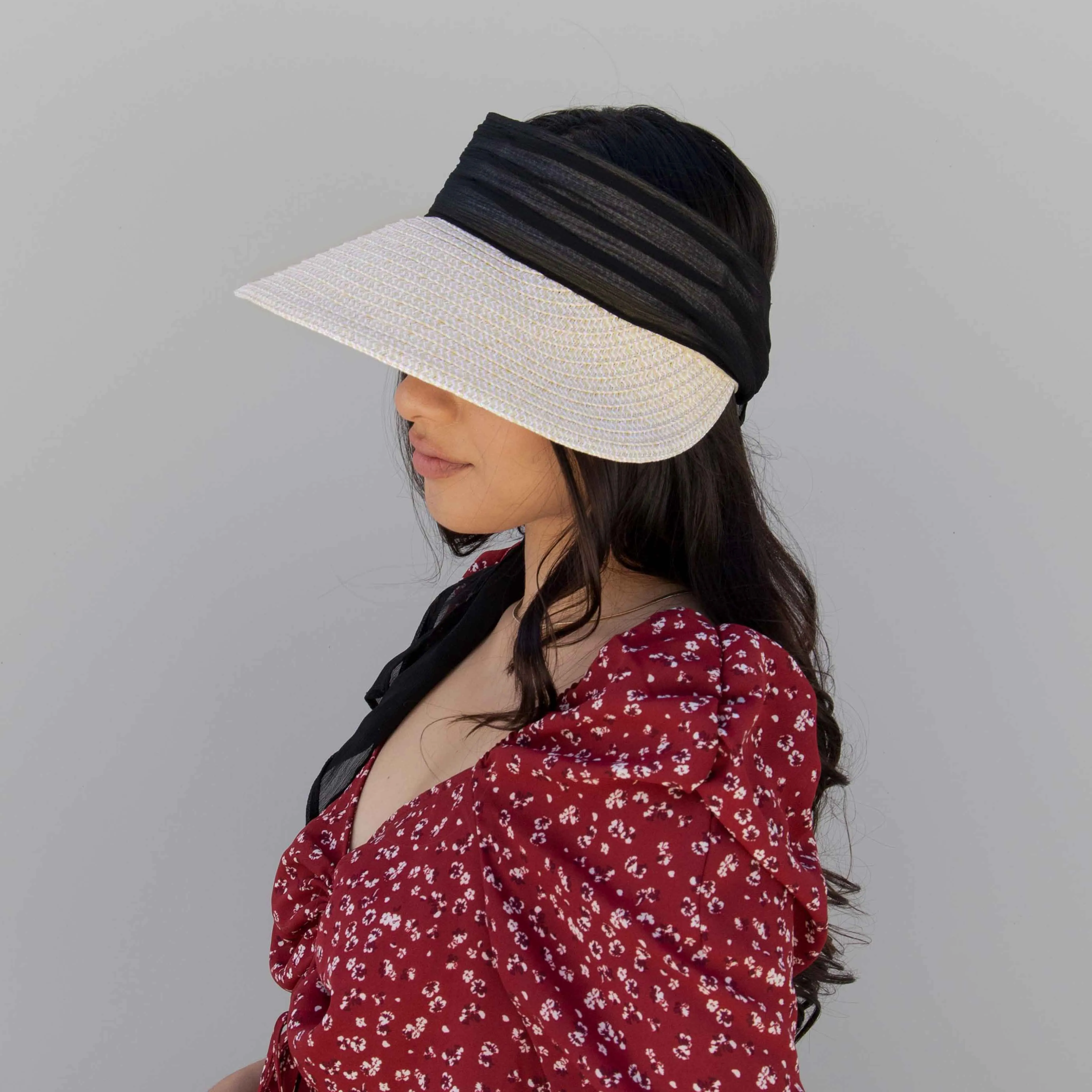 Women's Paperbraid Visor With Chiffon Bow (PBV020)