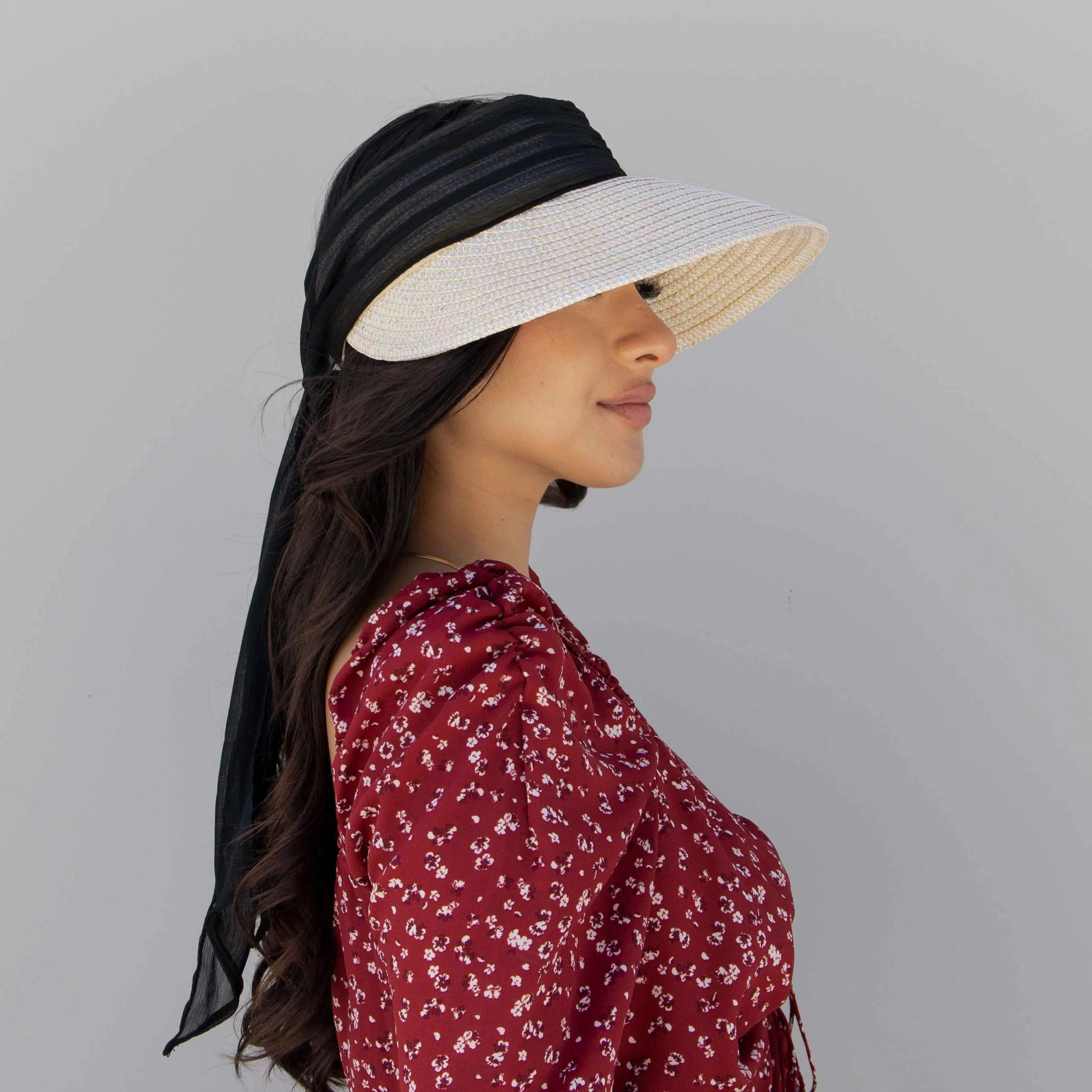 Women's Paperbraid Visor With Chiffon Bow (PBV020)