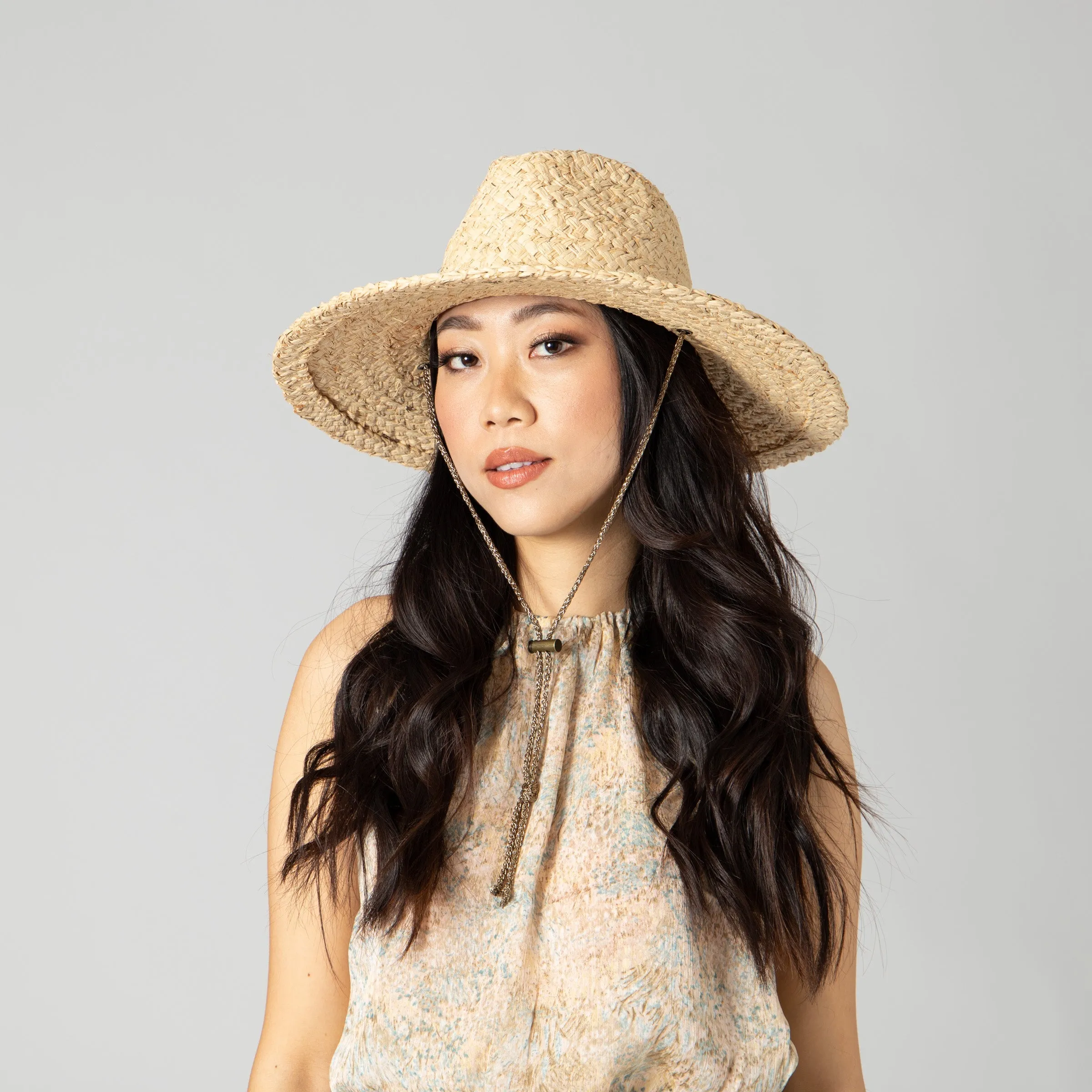 Women's Raffia Lurex Blend Lifeguard Hat with Adjustable Chin Cord
