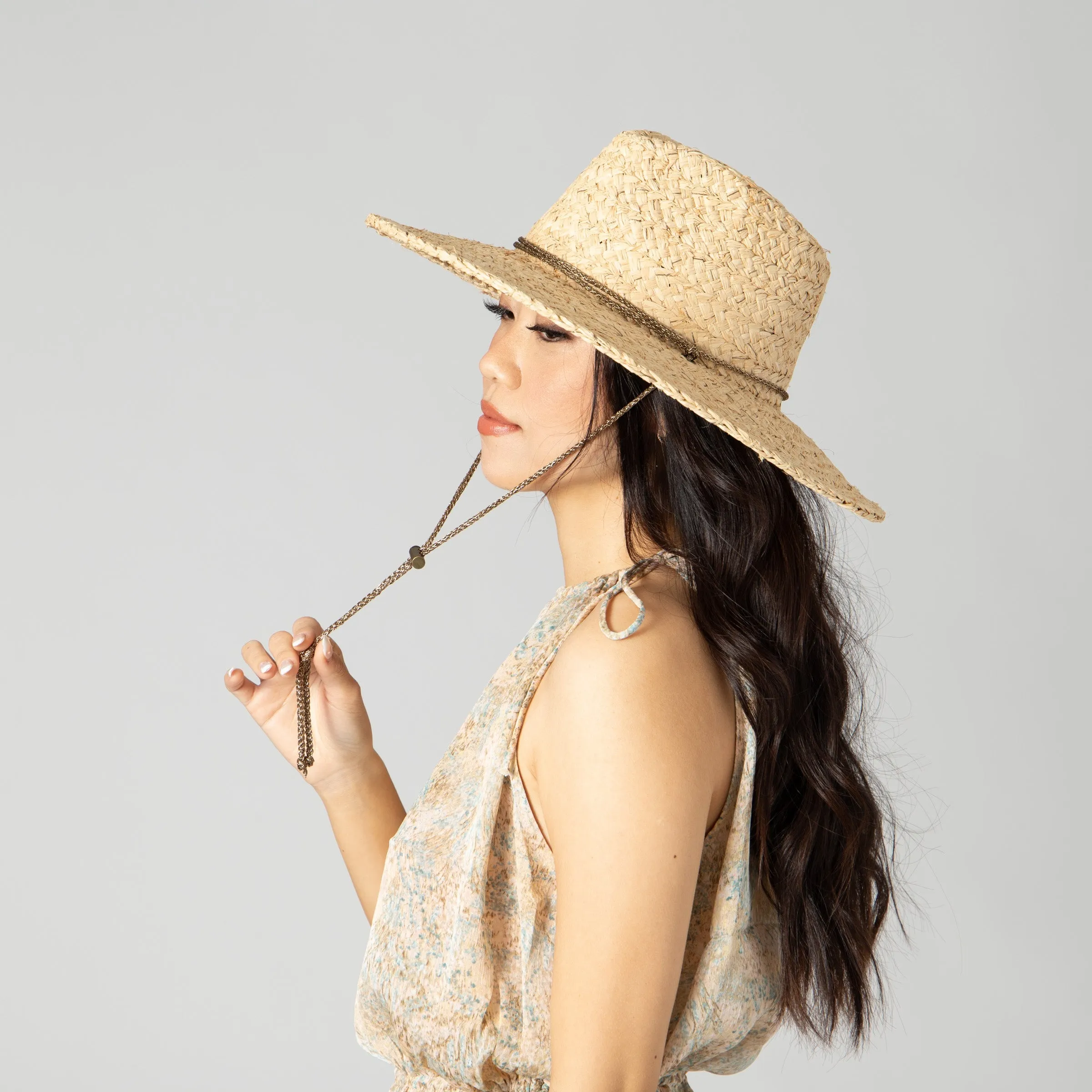 Women's Raffia Lurex Blend Lifeguard Hat with Adjustable Chin Cord