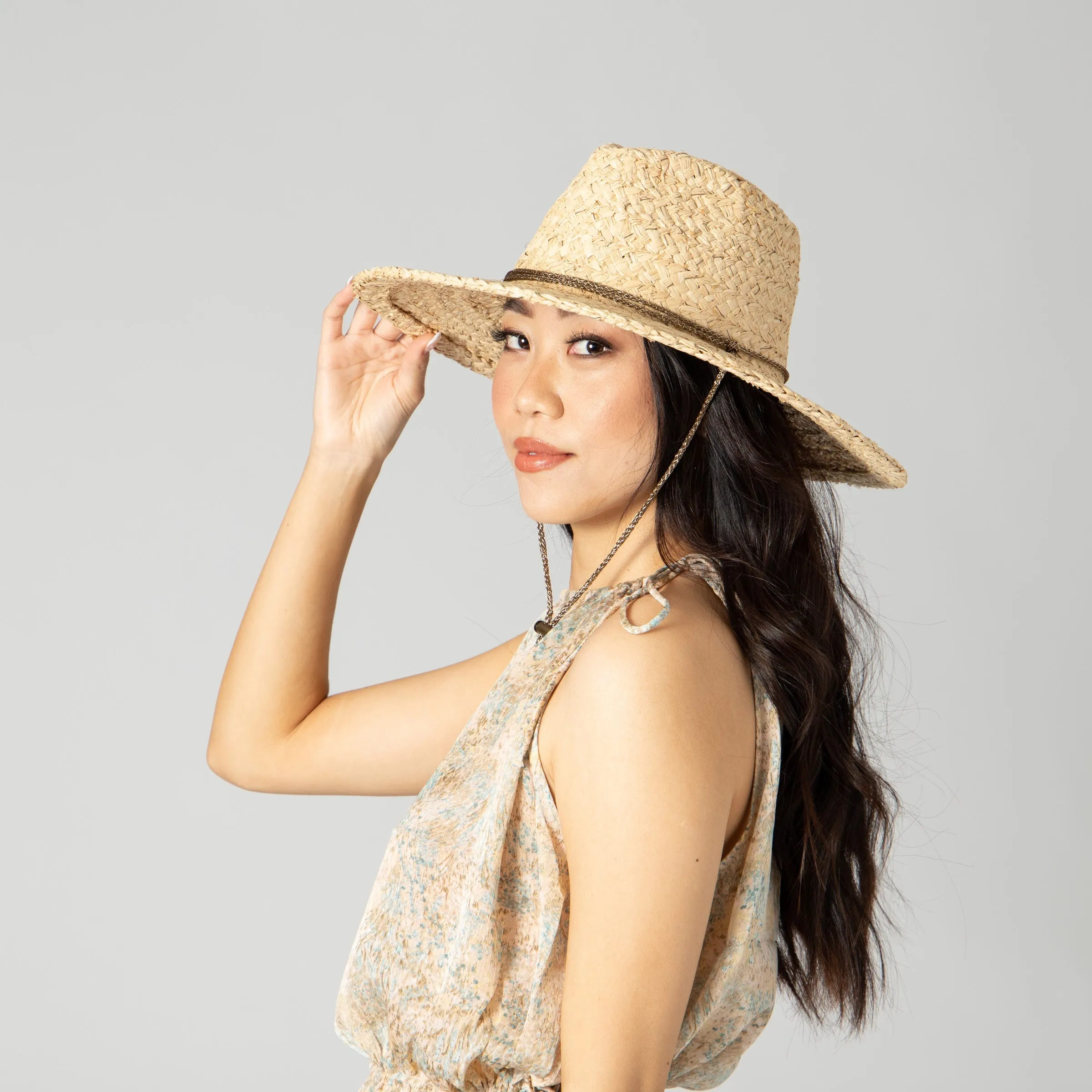 Women's Raffia Lurex Blend Lifeguard Hat with Adjustable Chin Cord