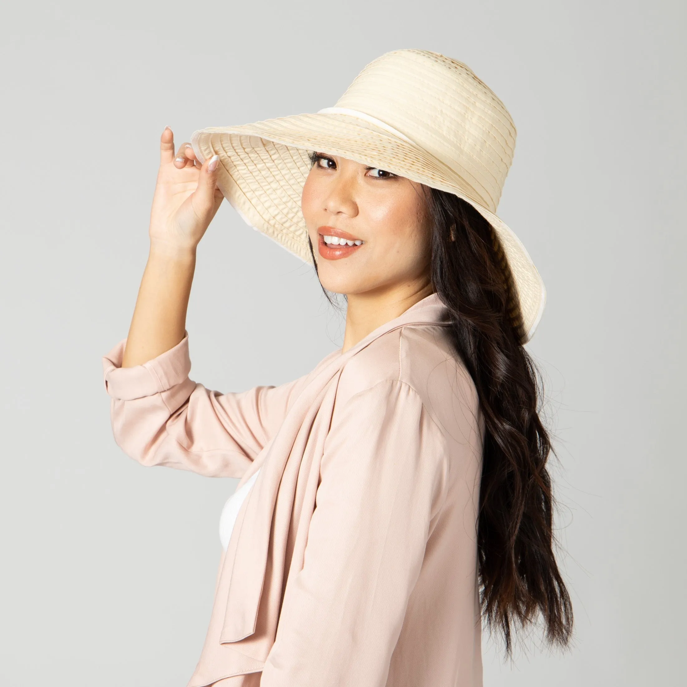 Women's Raw Edge Ribbon Sun Hat