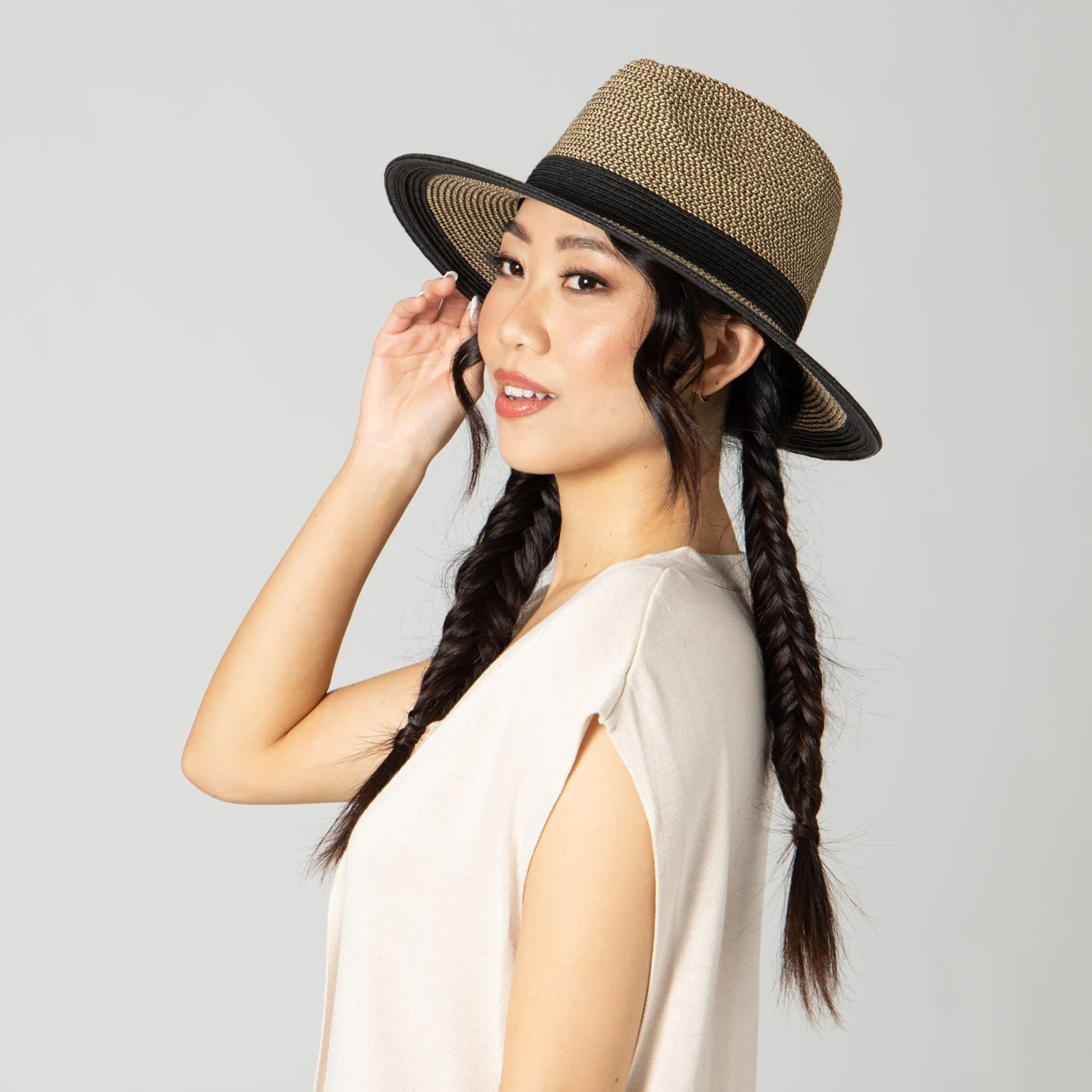 Women's Water Repellent Striped Fedora