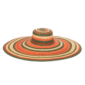 Women's Wheat Straw Stripe Wide Brim Sun Hat