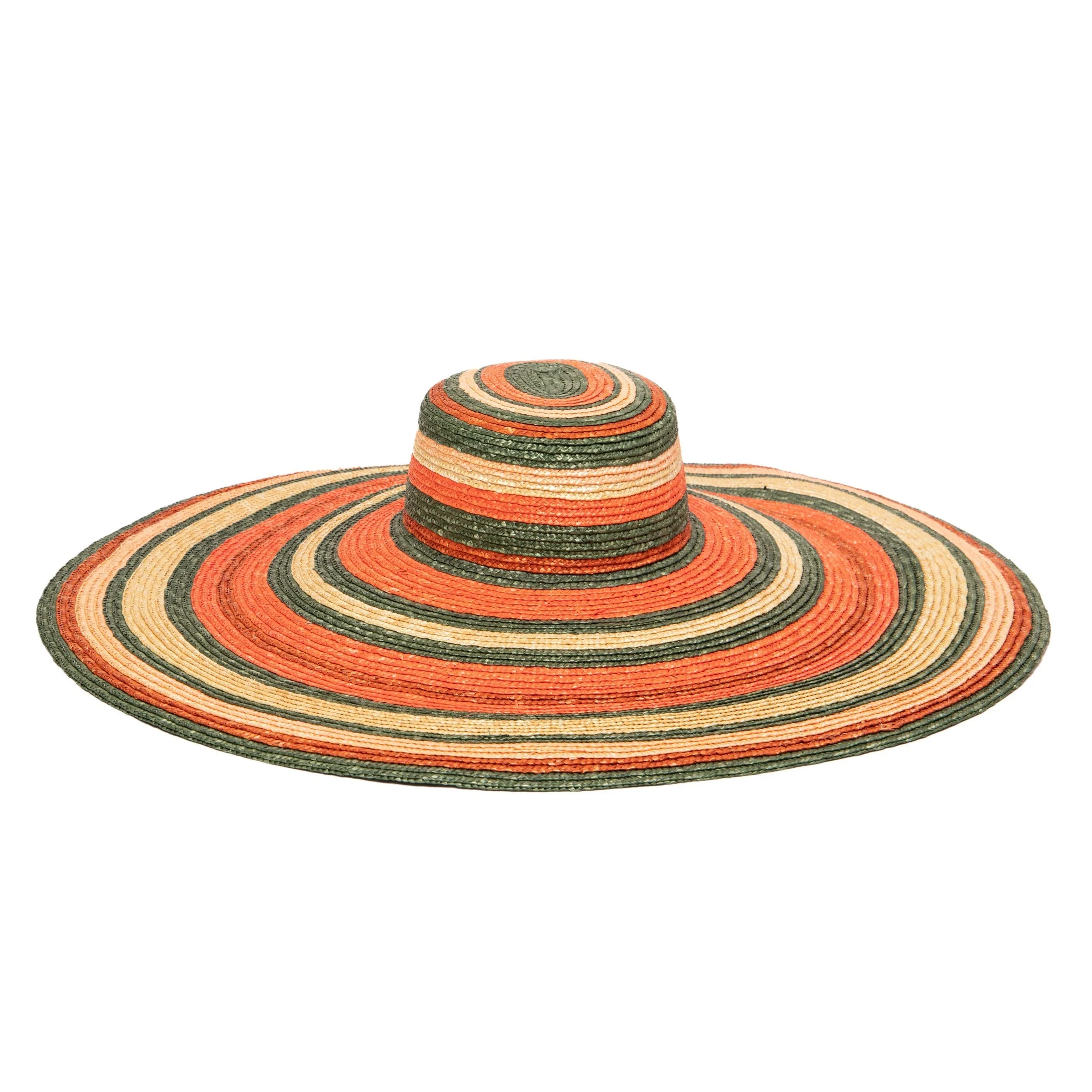 Women's Wheat Straw Stripe Wide Brim Sun Hat