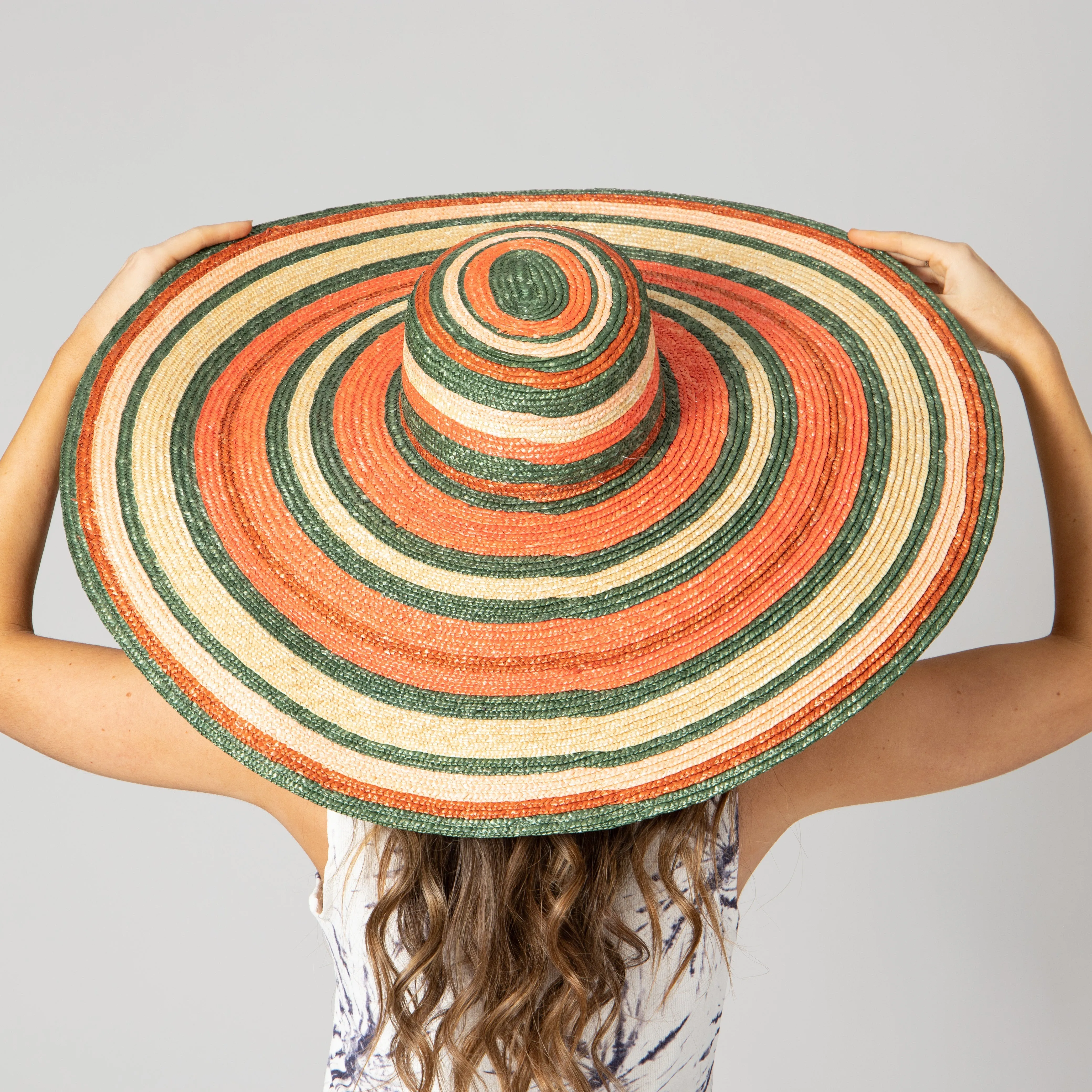 Women's Wheat Straw Stripe Wide Brim Sun Hat