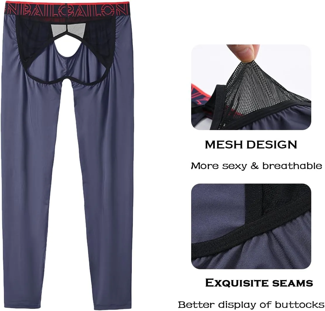 ZONBAILON Mens Thermal Underwear Front and Rear Openings Compression Pants Tights Winter Mens Base Layer Bottoms Leggings
